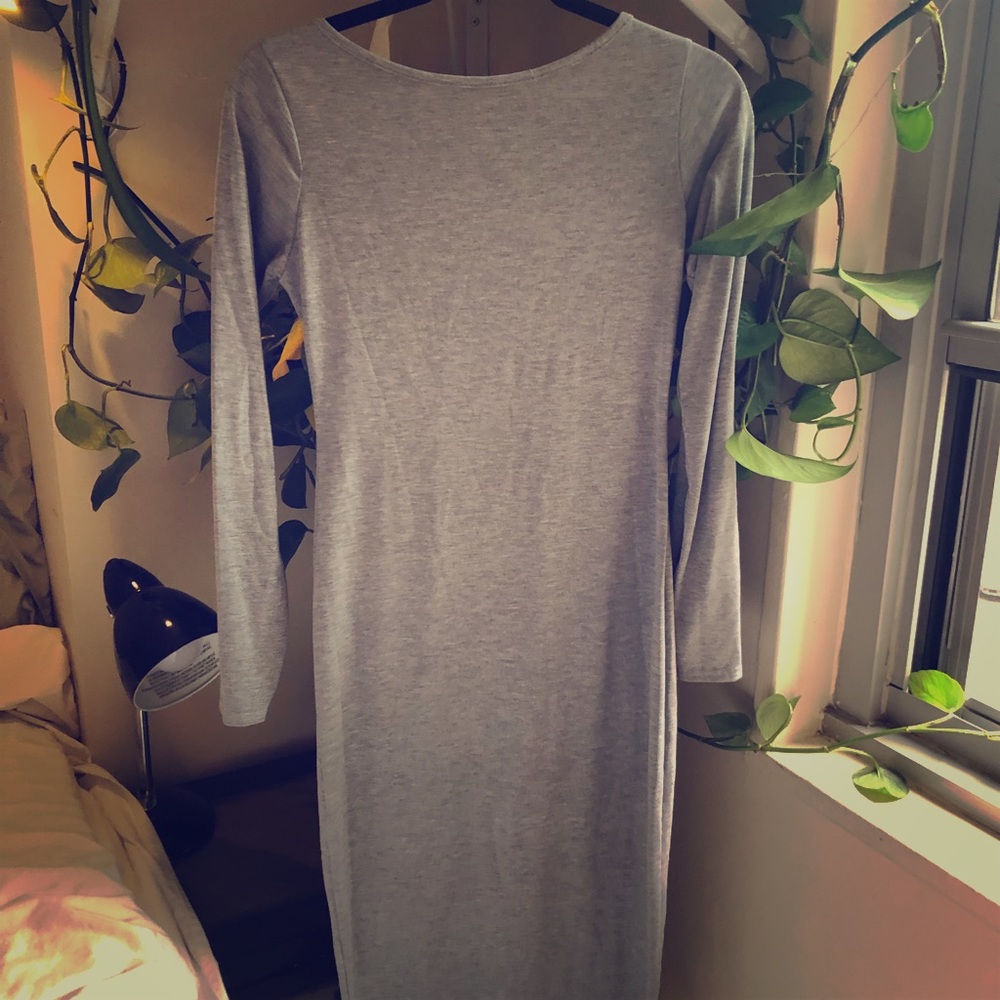 Grey long cotton dress for casual summer wear
